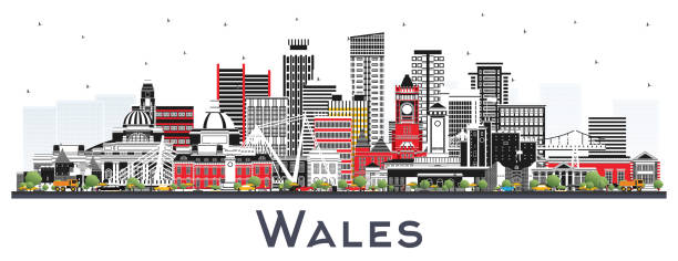 Wales City Skyline with Gray Buildings Isolated on White. Wales City Skyline with Gray Buildings Isolated on White. Vector Illustration. Concept with Historic Architecture. Wales Cityscape with Landmarks. Cardiff. Swansea. Newport. cardiff wales stock illustrations