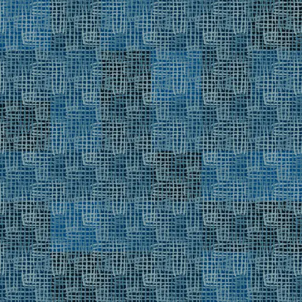 Vector illustration of blue textured squares. geometric shapes. vector illustration. seamless pattern. fabric swatch. wrapping paper. continuous print. design template for home decor, apparel, cloth, linen, textile