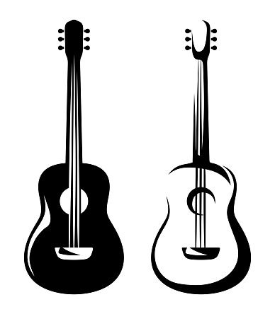 Black silhouettes of guitars isolated on a white background. Vector illustration