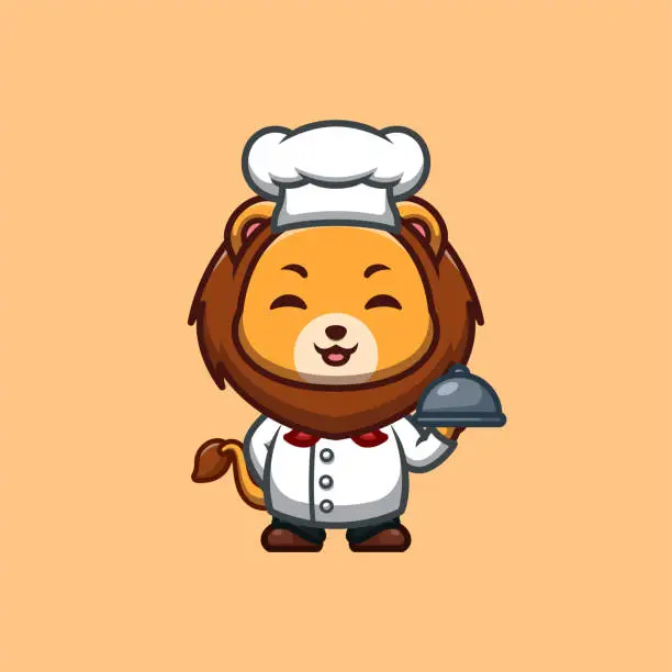 Vector illustration of Lion Chef Cute Creative Kawaii Cartoon Mascot Logo