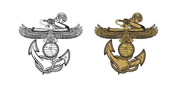 ilustrações de stock, clip art, desenhos animados e ícones de united state marine corps eagle globe and anchor ega design illustration - nautical vessel pattern rope tattoo