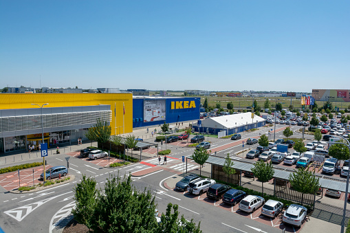 Riga, Latvia - March 28, 2021: The almost empty parking lots of a supermarket during the Covid-19 epidemic in Latvia