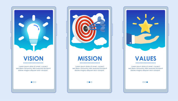 aplikacja ekranowa vision mission values - target sport illustrations stock illustrations