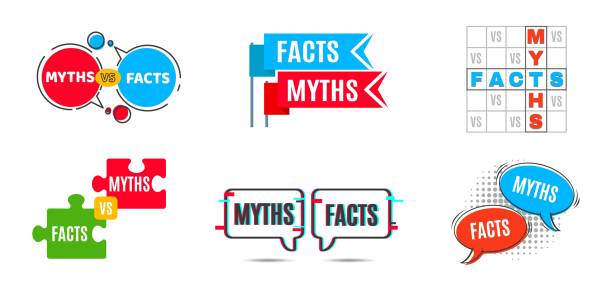 мифы против фактов иконки, правда и ложные всплывающие значки - badge blue crime law stock illustrations
