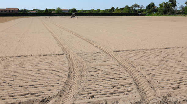 istock completely dry arid field without seedlings with tractor tire marks due to the terrible drought that hit the plains and crops 1413197099