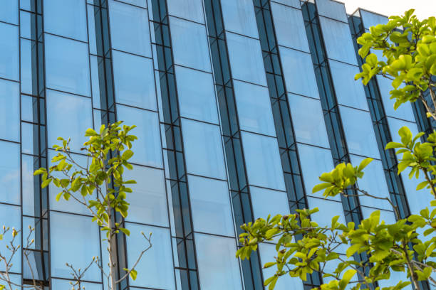 istock modern office building with green trees 1413199960