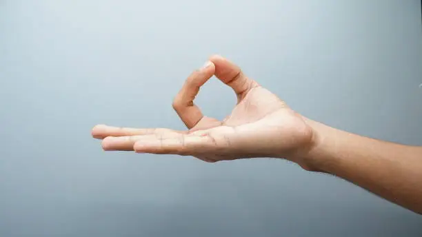 Yoga hand sign isolated on white background