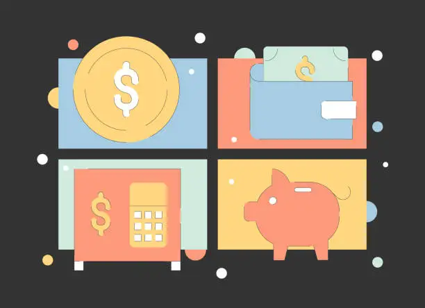 Vector illustration of Quad icon pack of Money line set