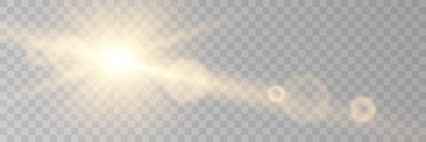 ilustraciones, imágenes clip art, dibujos animados e iconos de stock de efecto vectorial de brillo de luz dorada. resplandor de la lente brillante. ilustración vectorial libre de derechos de emisión - lens flare