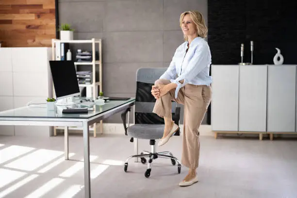 Stretching Office Workout. Desk Stretch Exercise At Workplace