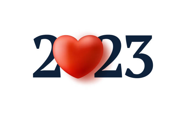 istock 2023 love new year illustration. Happy new year 2023 with realistic Heart Text Design. 3d concept background. Vector illustration. 1413204535
