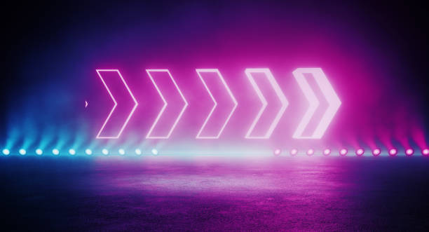 istock Purple neon directional arrow blues to right direction 1413205918
