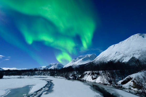 Green Aurora Borealis at Midnight, Iceland