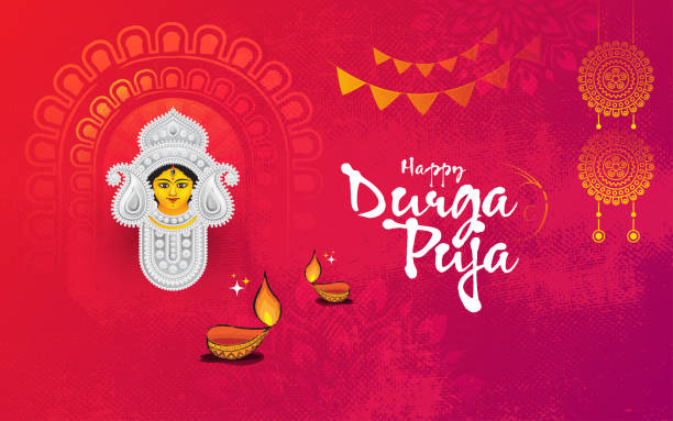 happy durga puja festival begrüßung hintergrundvorlage - dashahara stock-grafiken, -clipart, -cartoons und -symbole