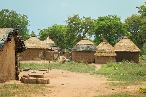 Traditional African Buildings made from Clay and Straw in Ghana village, West Africa