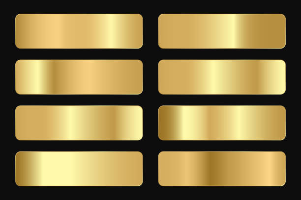 ilustraciones, imágenes clip art, dibujos animados e iconos de stock de conjunto vectorial de gradientes metálicos de oro y bronce. - horizontal ribbon image descriptive color