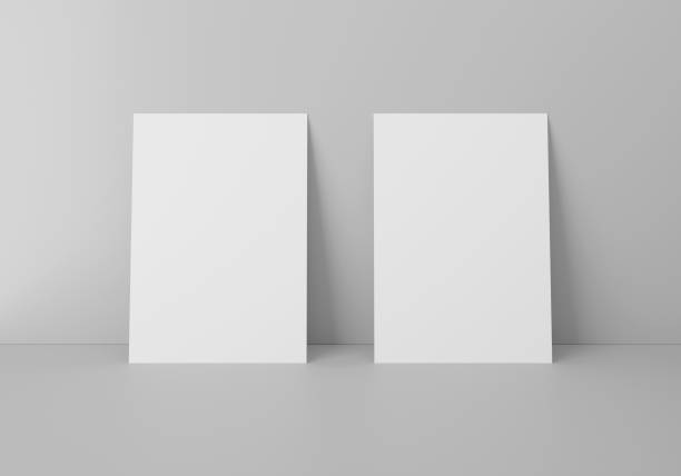 Empty 2 white vertical rectangle A4 paper sheet mockup stock photo