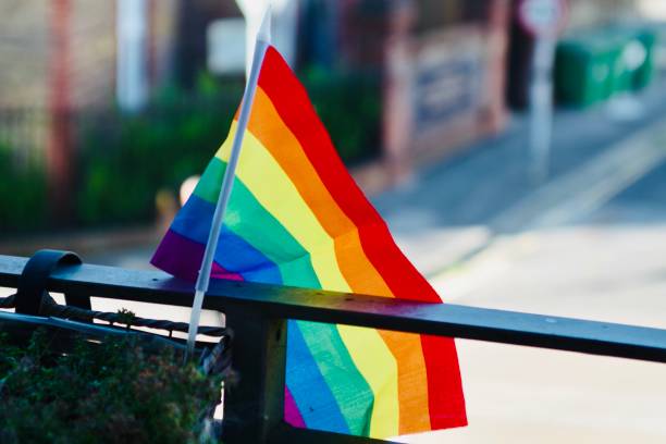 istock Rainbow flag waving in the wind for Pride 1413213488