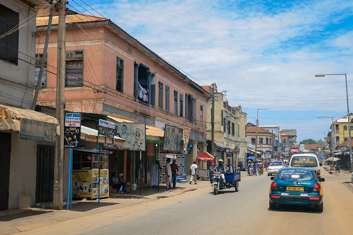 Kumasi, Ghana - April 06, 2022: Local African Car parked near the Ghana Market in Kumasi city