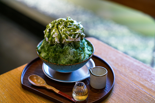 Shaved ice with matcha green tea