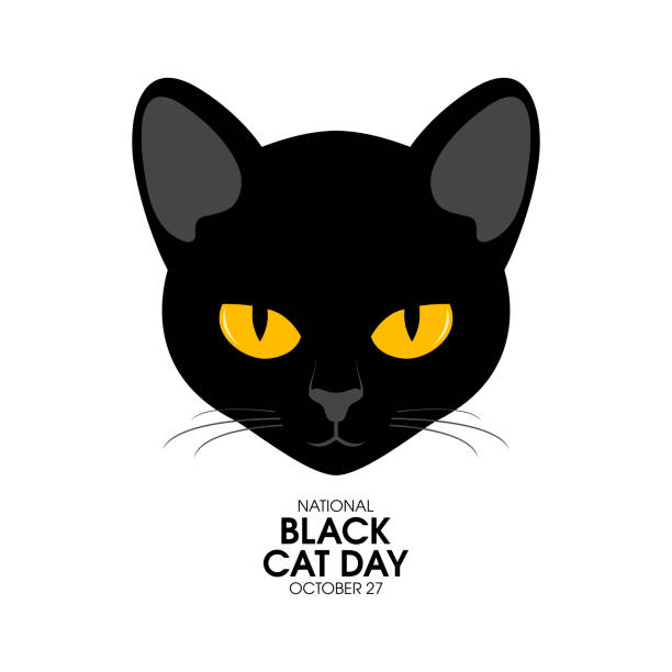 bildbanksillustrationer, clip art samt tecknat material och ikoner med national black cat day vector - djurhuvud