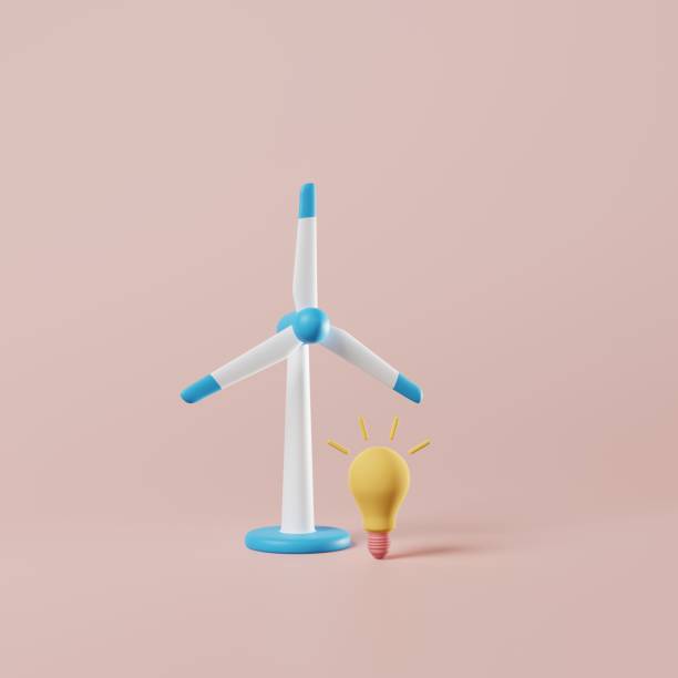 istock Wind turbine, windmill and light bulb on pink background. Energy, conservation. 3d rendering 1413221925