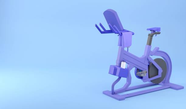 istock 3D exercise bike in blue monochrome and blue background , 3D rendering illustration exercise concept and blank background for copy space 1413224503