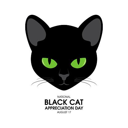 Black cat head with green eyes icon vector isolated on a white background. August 17. Important day