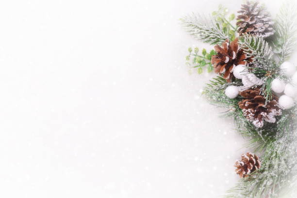istock Christmas New Year background with christmas tree, pinecone, berries and snow on a white background. Copy space for your text. Flat lay.Vertical photography 1413228073