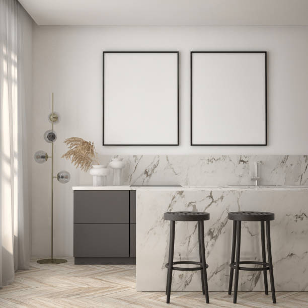 istock mock up poster frame in modern interior background, living room, Scandinavian style, 3D render, 3D illustration 1413229710