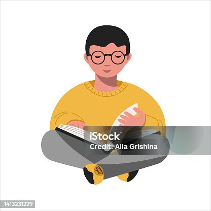 istock The boy is reading a book, a character for a bookstore. 1413231229
