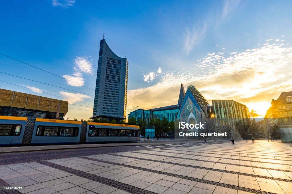 Augustusplatz in Leipzig at sunset Leipzig - Saxony Stock Photo