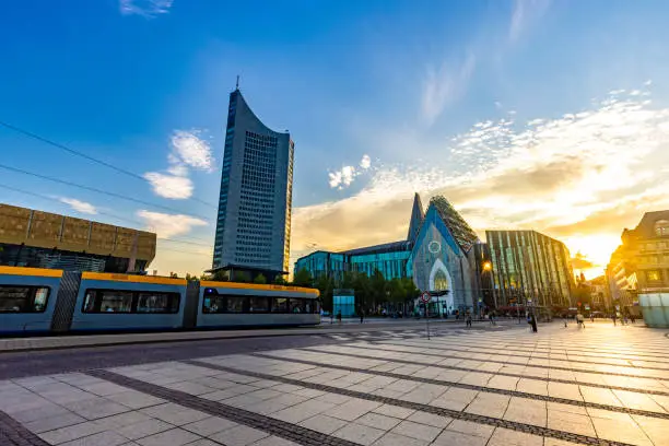 Augustusplatz in Leipzig at sunset