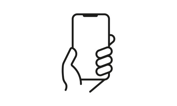 ruční držení ikony telefonní linky. komunikace, volání, odeslání zprávy, smartphone, zařízení, osobní, uživatelské, připojení k internetu. technologický koncept. ikona vektorového řádku pro podnikání a reklamu - aranžování stock ilustrace