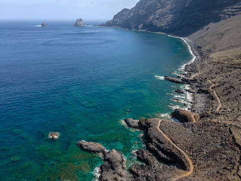 aerial drone flight over the beautiful canary island el hierro in spain in summer