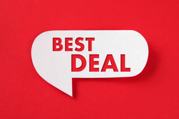 Best Deal message on paper cut out speech bubble on red background