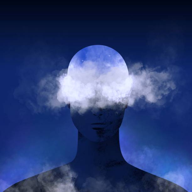 Conceptual image of a person with clouds forming from his head vector art illustration