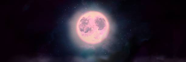 istock Horror-style background wide size illustration of a beautiful full moon and suspiciously drifting night sky on Halloween night. 1413246848