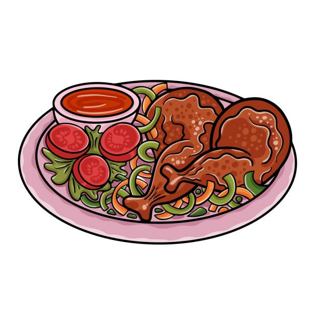 illustrations, cliparts, dessins animés et icônes de poulet tandoori entier avec riz au jasmin, nourriture indienne - red curry beef illustrations