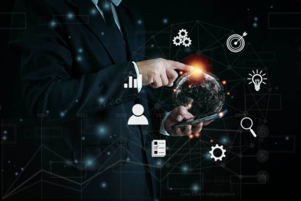 istock Business global internet connection application technology and digital marketing,Businessman using mobile smart phone digital technology development.Financial and banking, Digital link tech, big data. 1413248711