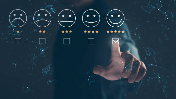 istock User give rating to service experience on online application, Customer review satisfaction feedback survey concept, Customer can evaluate quality of service leading to reputation ranking of business. 1413250857