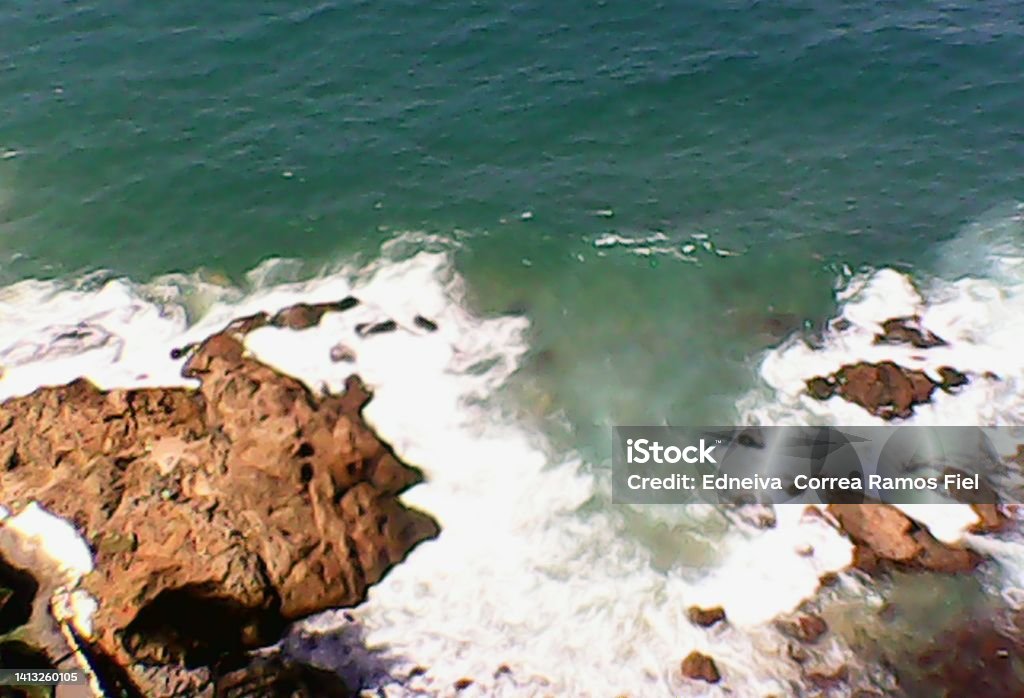 Ondina Beach - Salvador - Brazil Pedral da Praia de Ondina, photo taken to record the waves hitting the rocks. Atlantic Ocean Stock Photo
