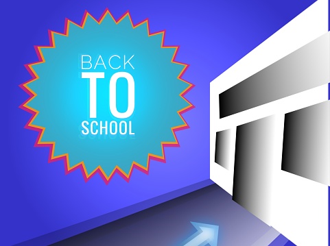 back to school background with building in blue