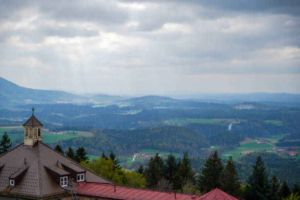 Landscape photos in the Bavarian Forest with fascinating clouds and blue sky