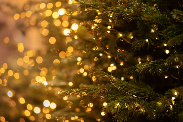 istock christmas tree with a garland of lights on a blurred background 1413266208