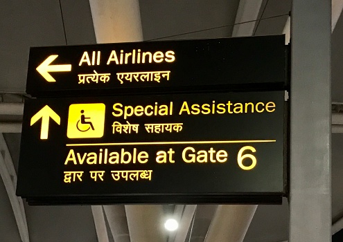 Signage at the Indira Gandhi International Airport, New Delhi, India