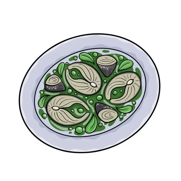 Vector illustration of Paling in't Groen, A Popular Dish in Belgium