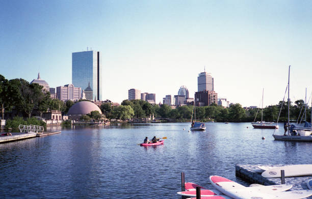 Boston, MA from The Charles River Esplanade stock photo
