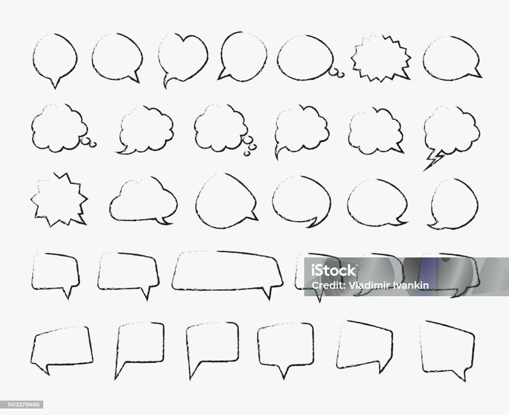 Bubbles In Sign Language Stickers Of Speech Hand Draw Bubbles Set Stock Illustration - Download ...