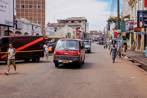 Kumasi, Ghana - April 07, 2022: Traditional View of the City Center of African Kumasi